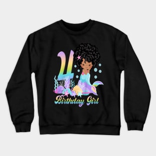 Kids Four 4Th Birthday 4 Year Old Girl African American Mermaid Crewneck Sweatshirt